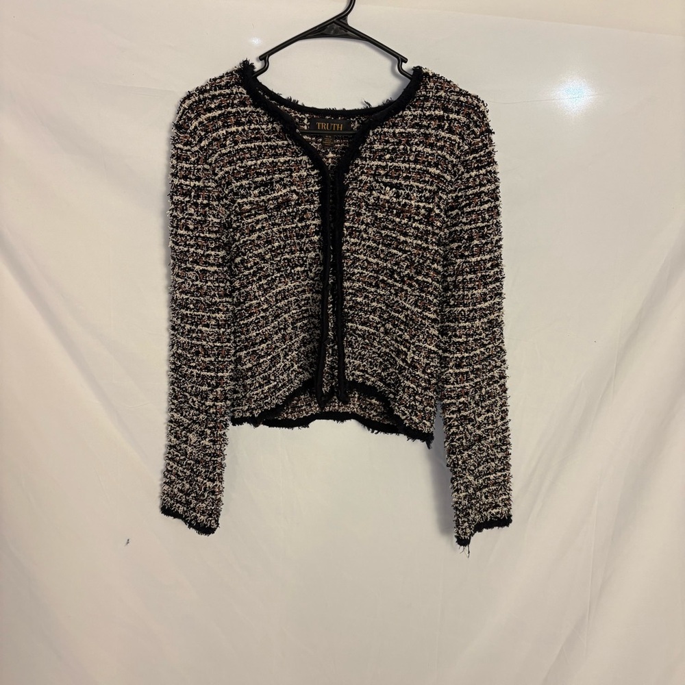 Truth by Republic Women's Black and Gold Tweed Cardigan Sweater Sz M